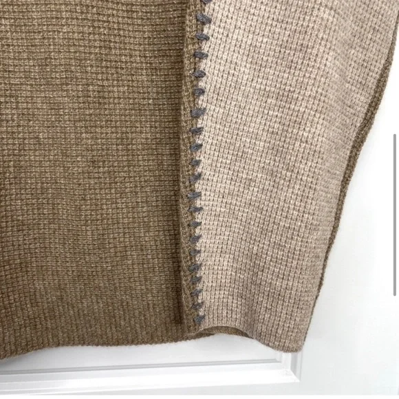 JOHNNY WAS CALME 100% Cashmere NEW Color Block Waffle Sweater Taupe Tan Size L